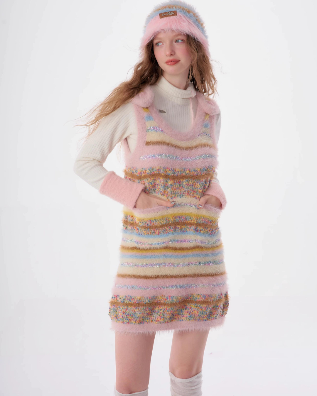 Pastel Multi Border Sleeveless Dress