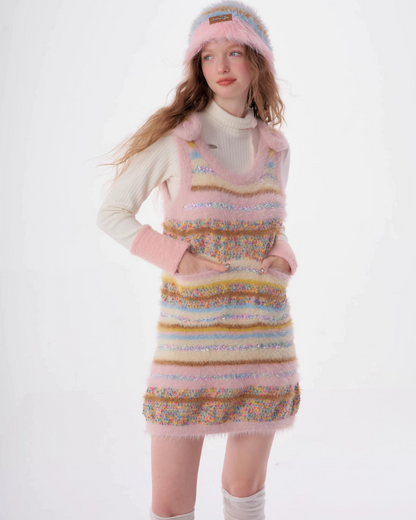 Pastel Multi Border Sleeveless Dress