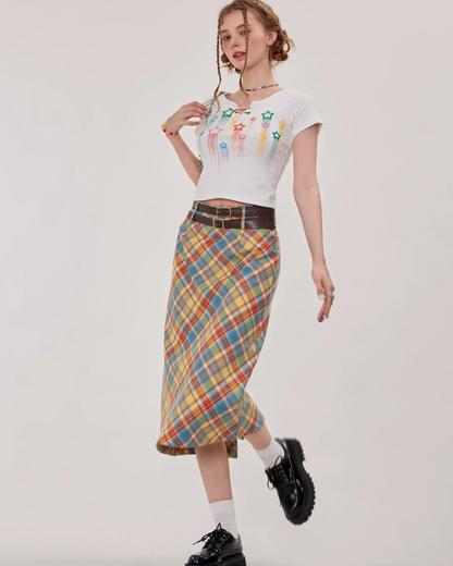 Retro Color Plaid Skirt