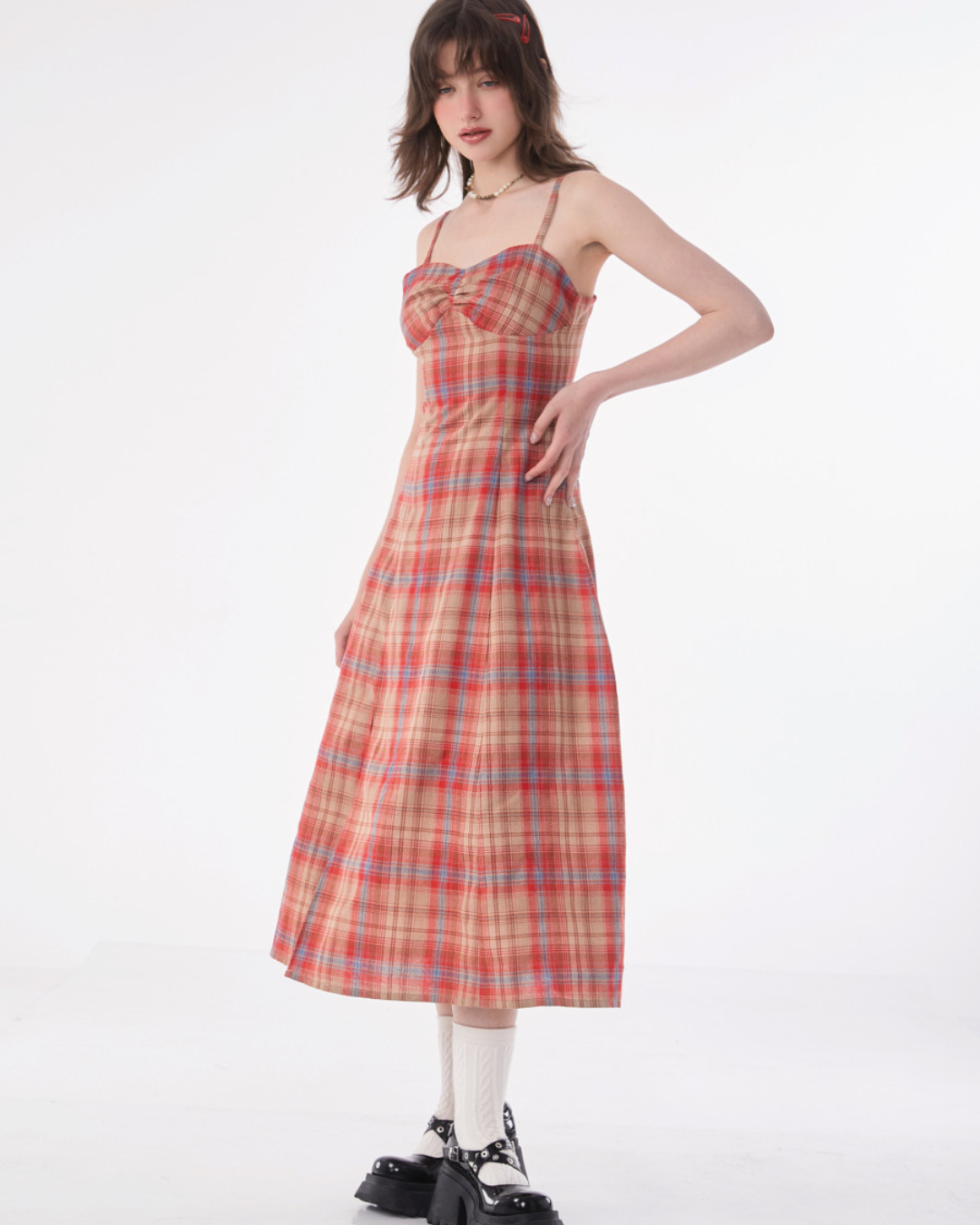 Retro Plaid Camisole Dress