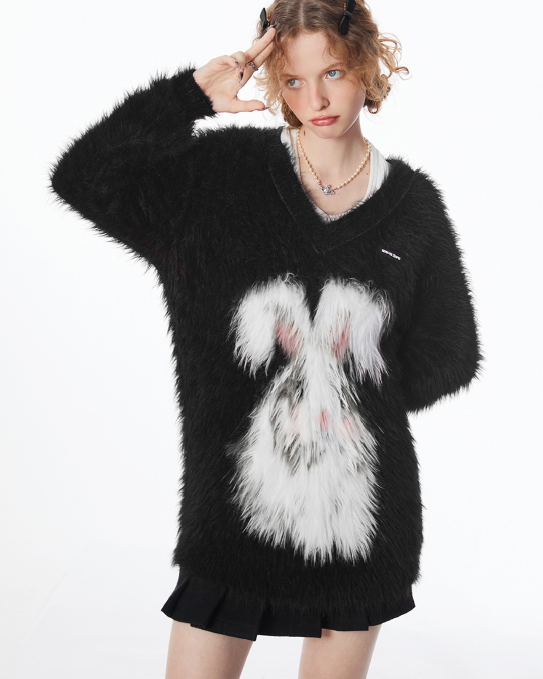 Red Advanced Rabbit V-neck Sweater