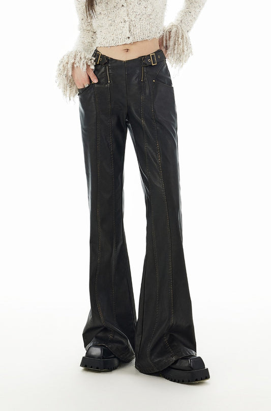 Hem design flared leather pants