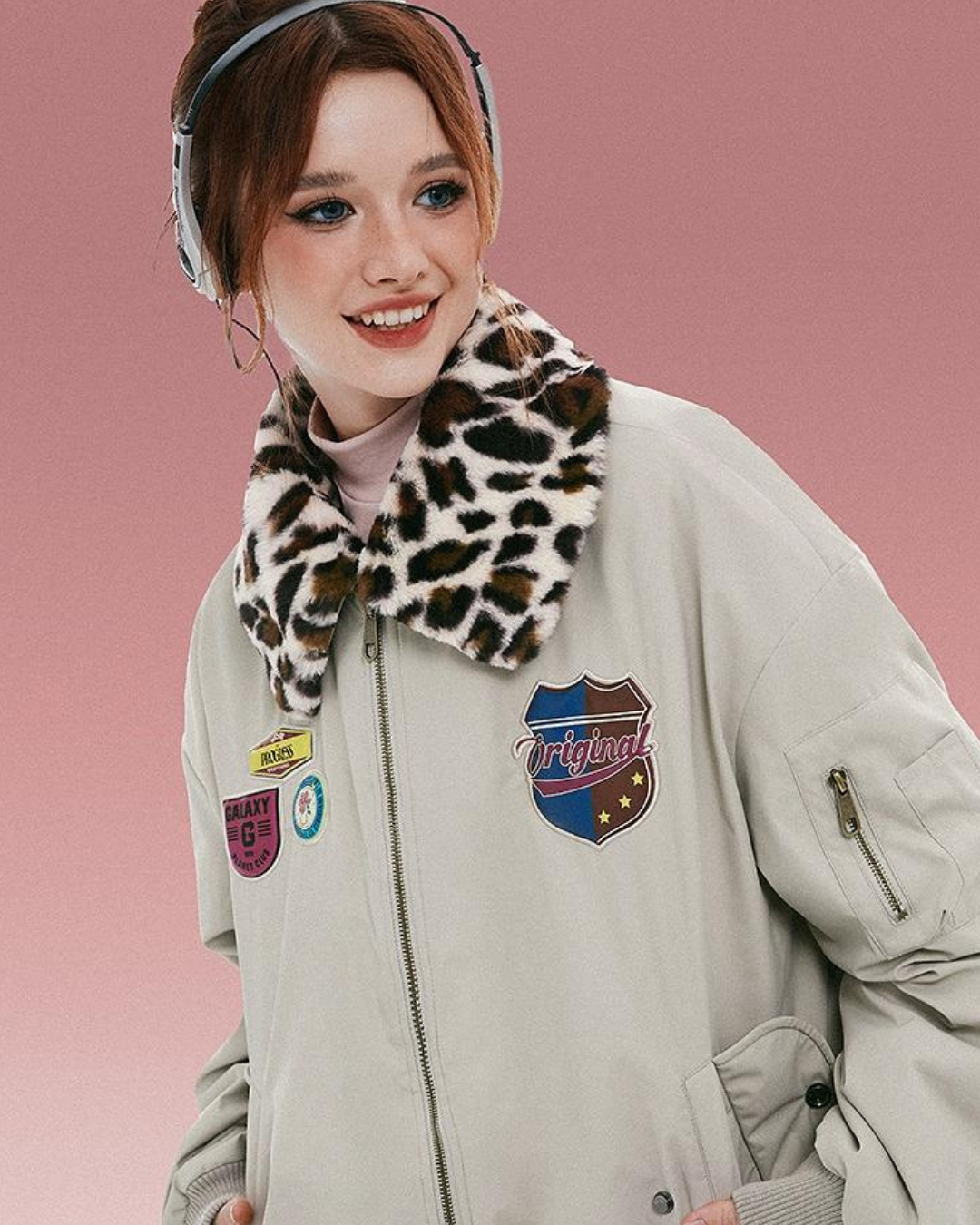 Retro Leopard Print Flight Jacket