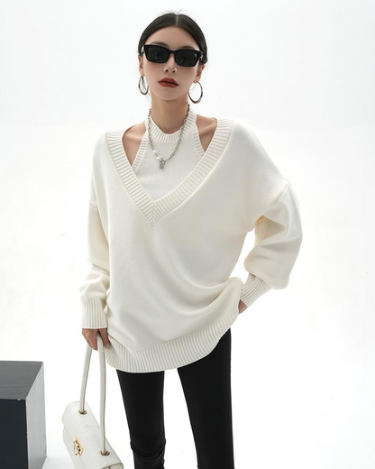 Halter Neck Layered Long Sleeve Knit