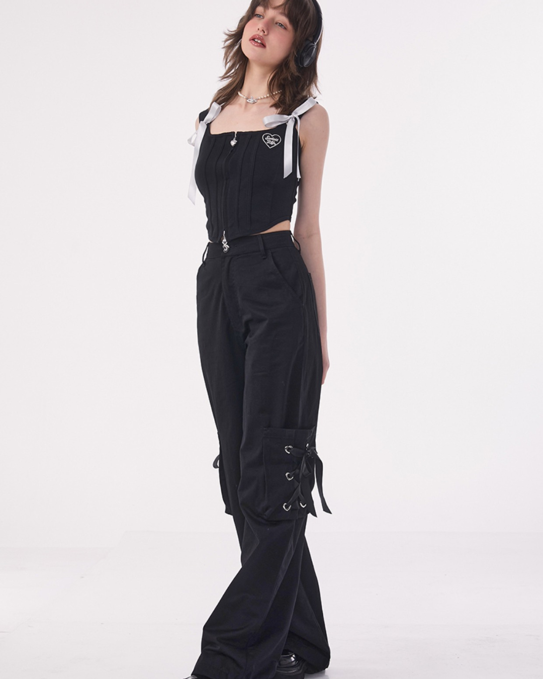 Ribbon Strap Loose Wide Pants