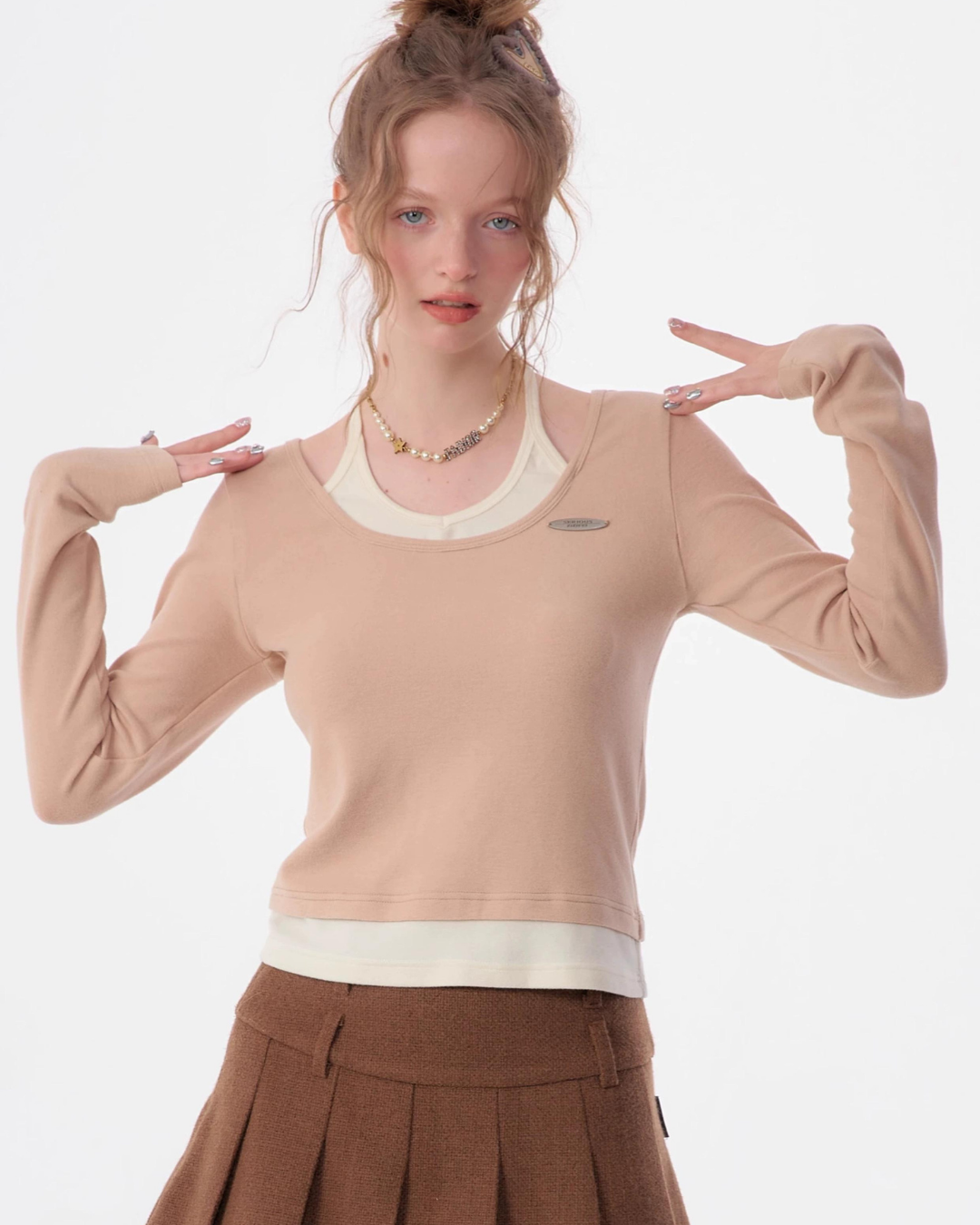 Halter Neck Layered Long Sleeve Knit