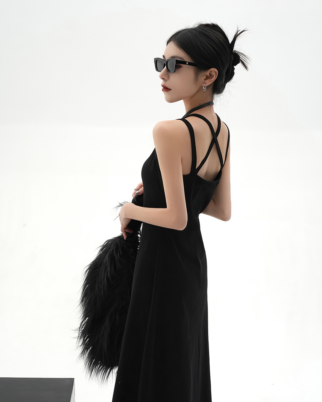 Street Slim Black Camisole Dress