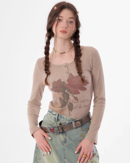 Flower Print Long Sleeve T-Shirt