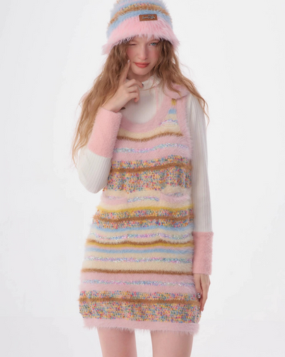 Pastel Multi Border Sleeveless Dress