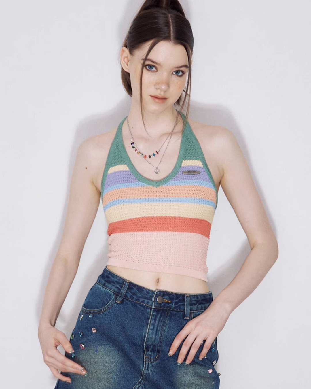 Colorful Border Halter Neck