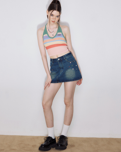 Crystal Denim Mini Skirt