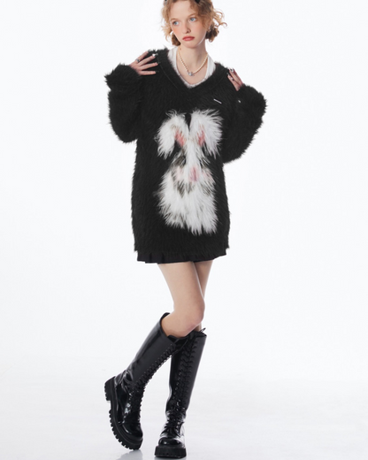 Red Advanced Rabbit V-neck Sweater