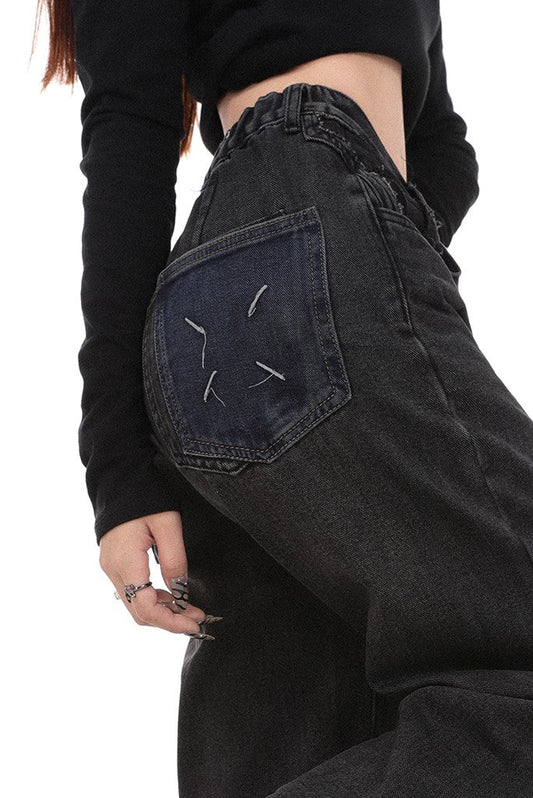 High-waisted Loose Straight Drape Floor-length Jeans