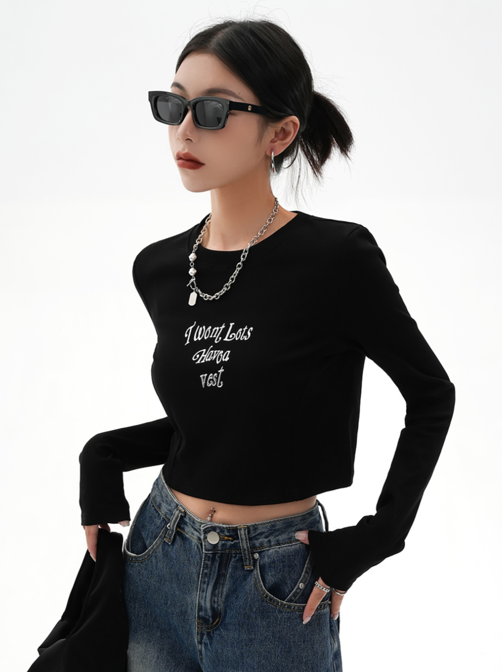 Cropped Logo Long T-Shirt