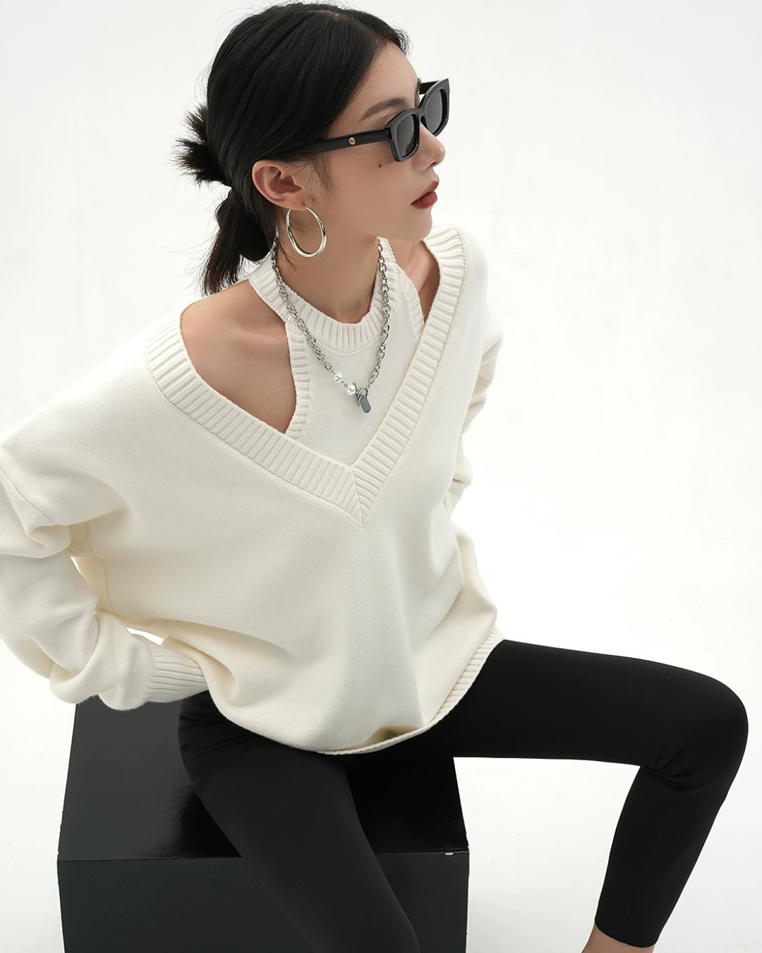 Halter Neck Layered Long Sleeve Knit