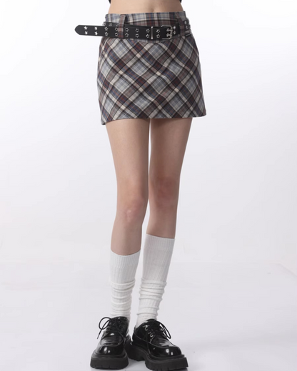 Retro High Waist Plaid Skirt