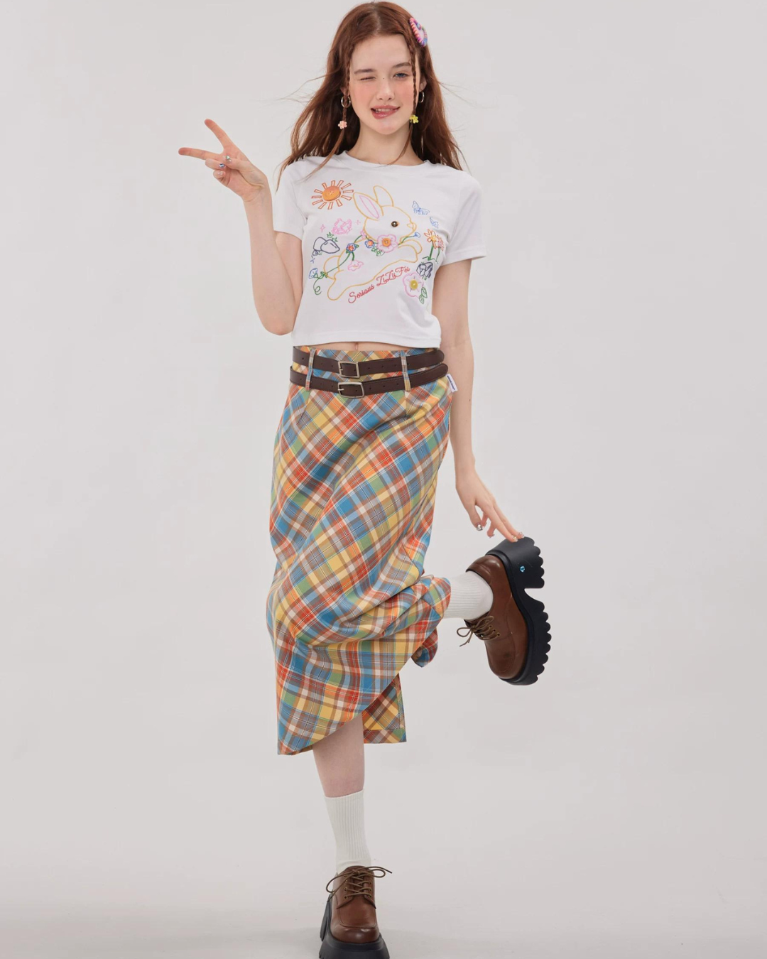 Retro Color Plaid Skirt