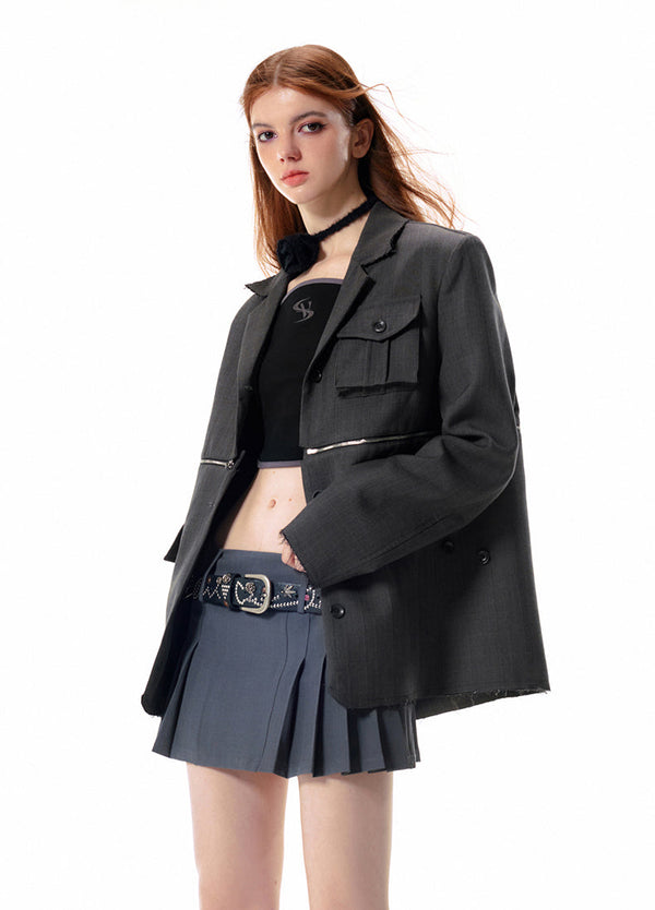 2-way Zipper Design Plaid Suit Jacket