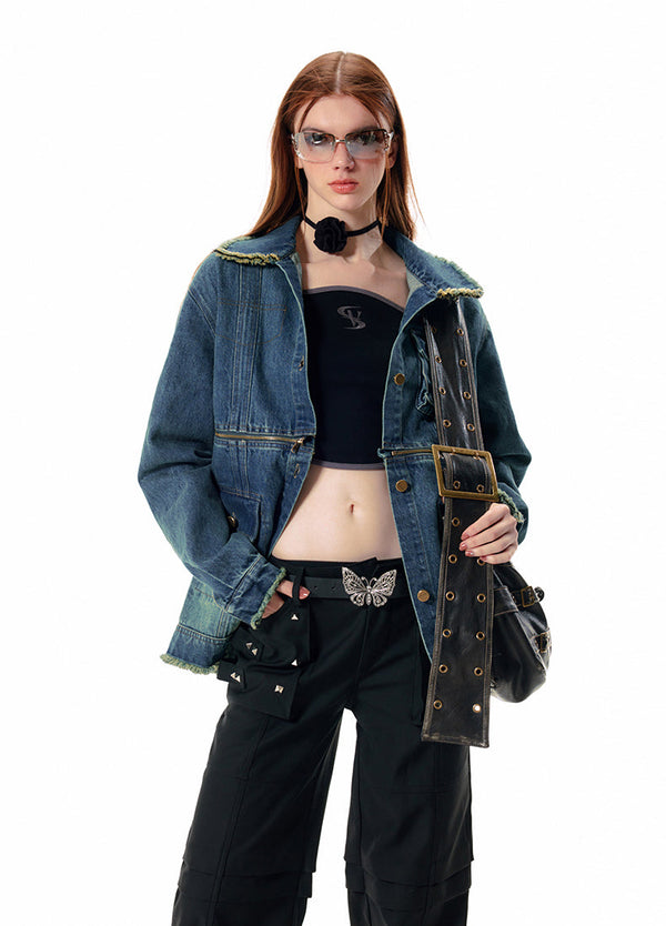 Oversized 2-way Zipper Denim Jacket
