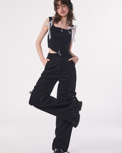 Ribbon Strap Loose Wide Pants