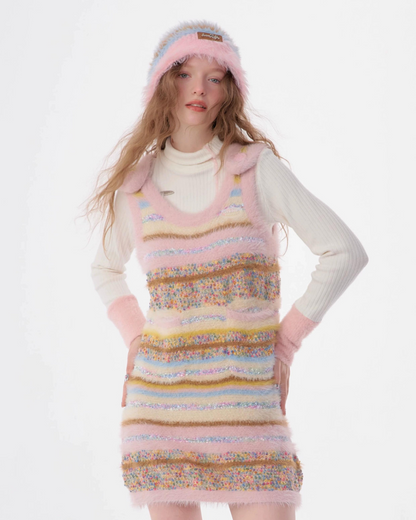 Pastel Multi Border Sleeveless Dress