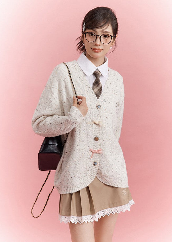 Colorful Dots Irregular Splicing Contrasting Logo Texture Knitted Cardigan