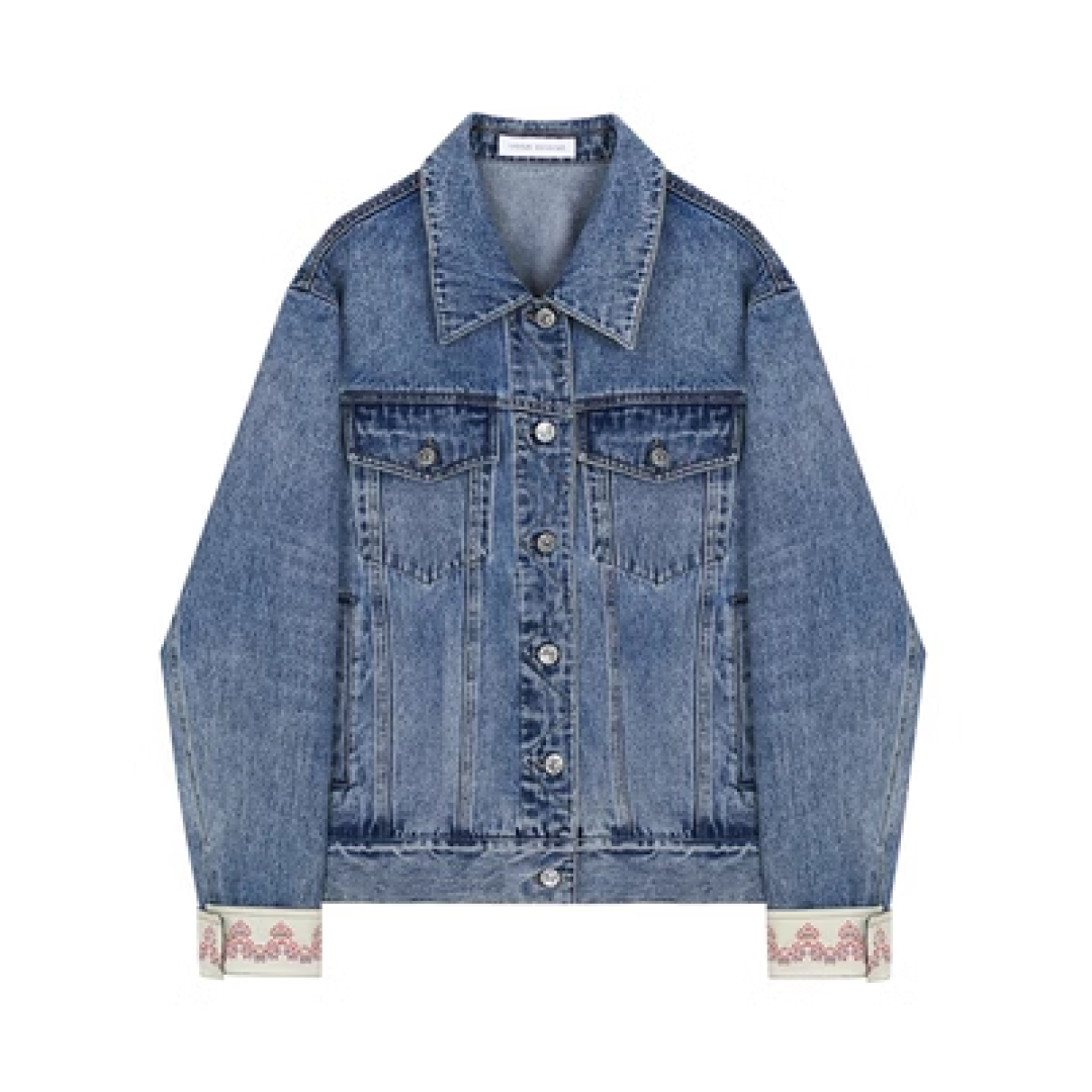 Switched Embroidered Cuff Denim Jacket