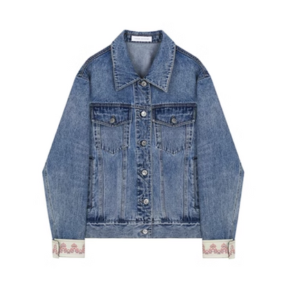 Switched Embroidered Cuff Denim Jacket