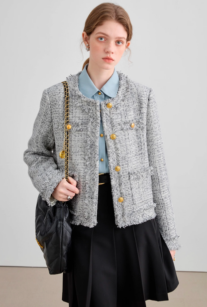 Tweed Round Neck Ragged Jacket