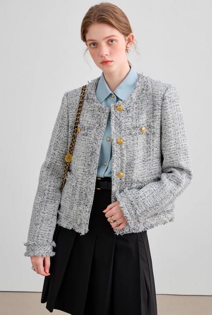 Tweed Round Neck Ragged Jacket