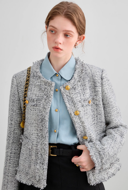 Tweed Round Neck Ragged Jacket