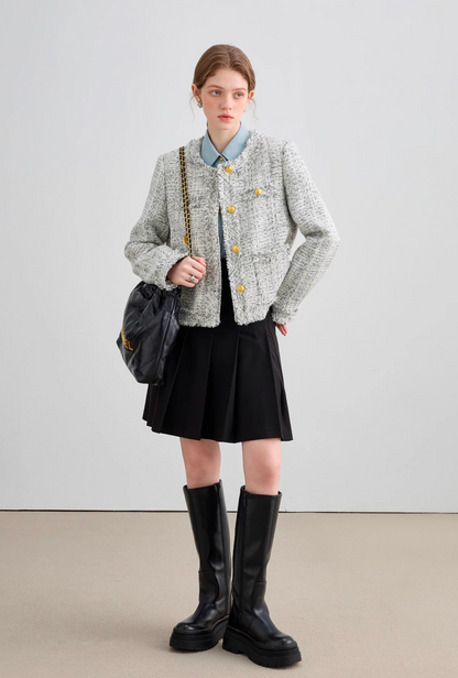 Tweed Round Neck Ragged Jacket