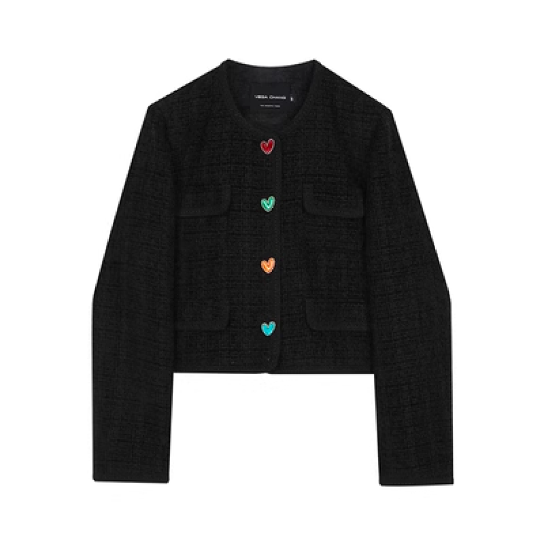 Colorful Button Black Tweed Jacket