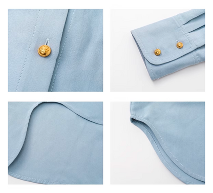 Light blue gold button shirt