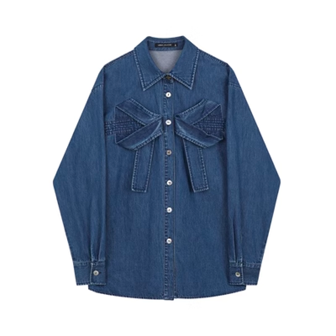 Front big ribbon denim shirt