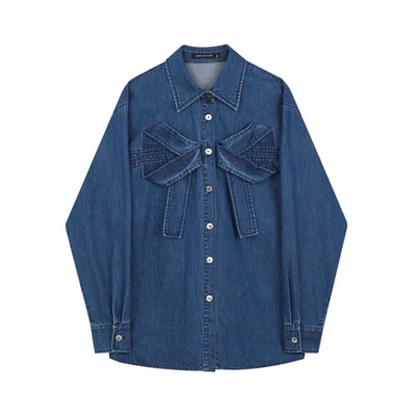 Front big ribbon denim shirt