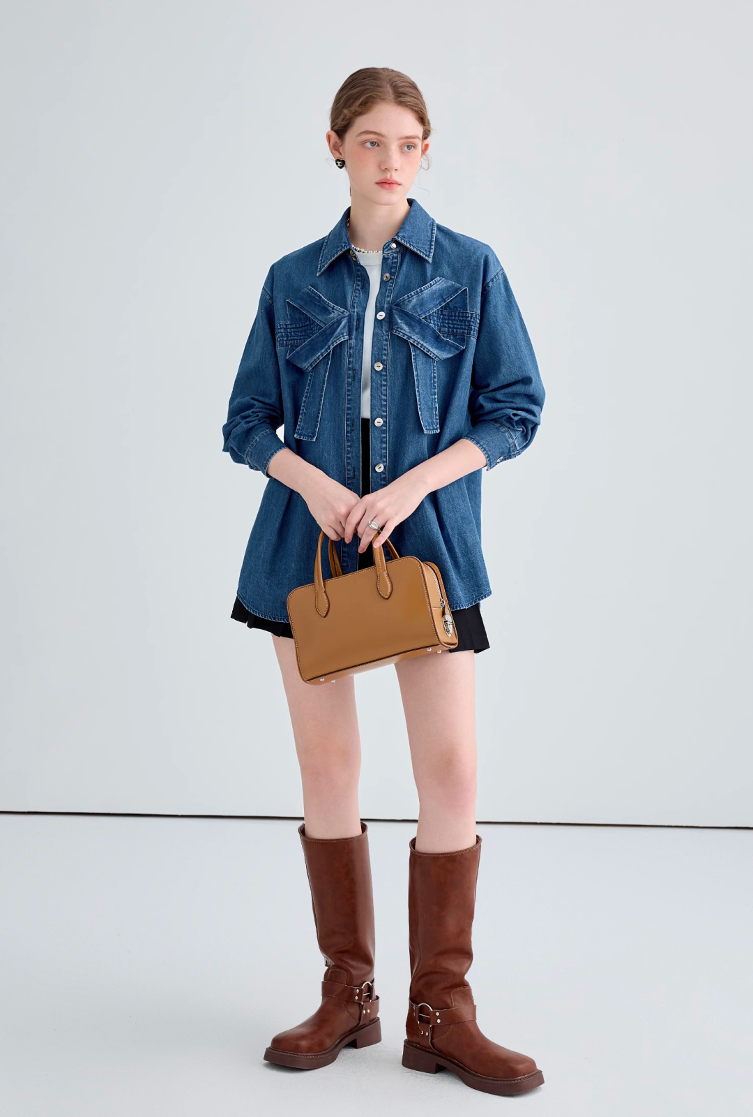 Front big ribbon denim shirt