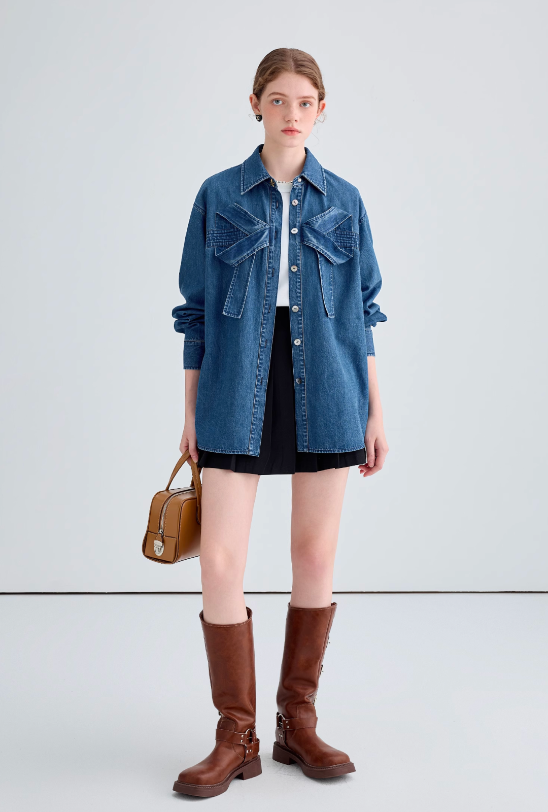 Front big ribbon denim shirt