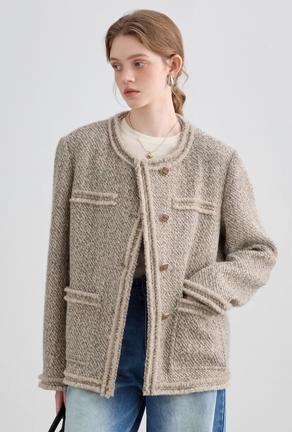 Lose Silhouette Woll -Tweedjacke