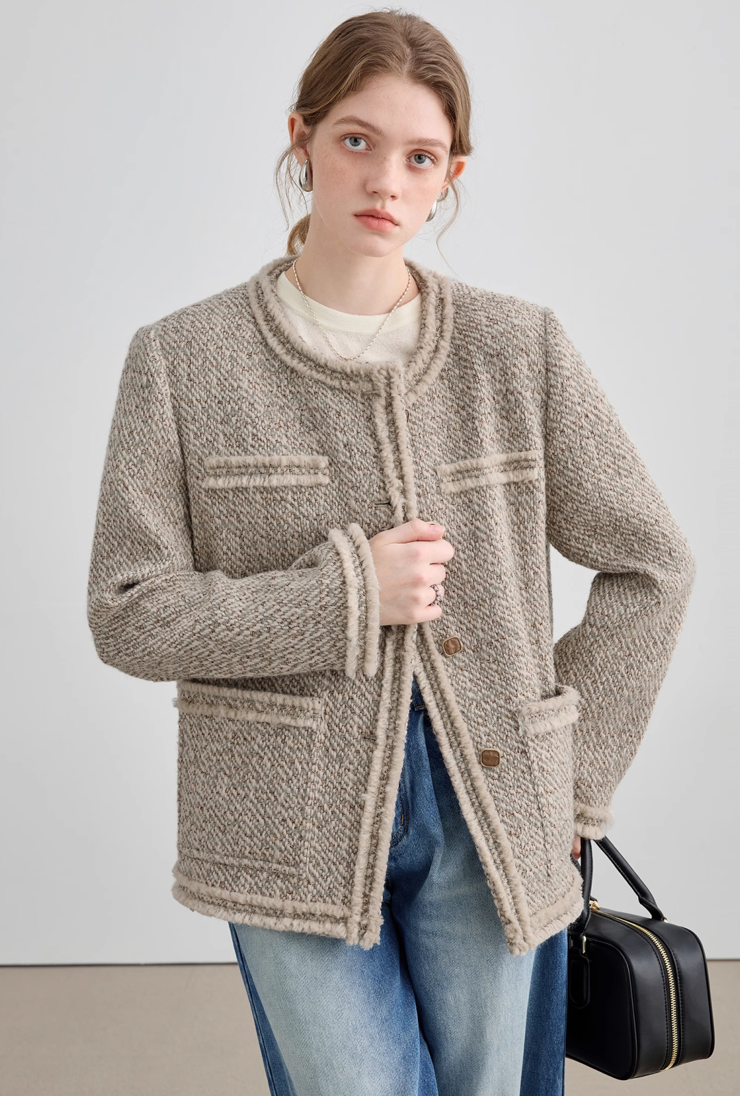 Loose Silhouette Wool Tweed Jacket