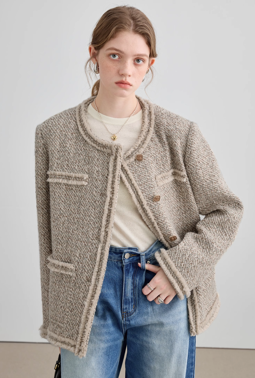 Loose Silhouette Wool Tweed Jacket