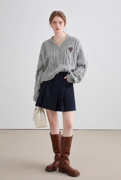 Lazy V-Neck Point Knit