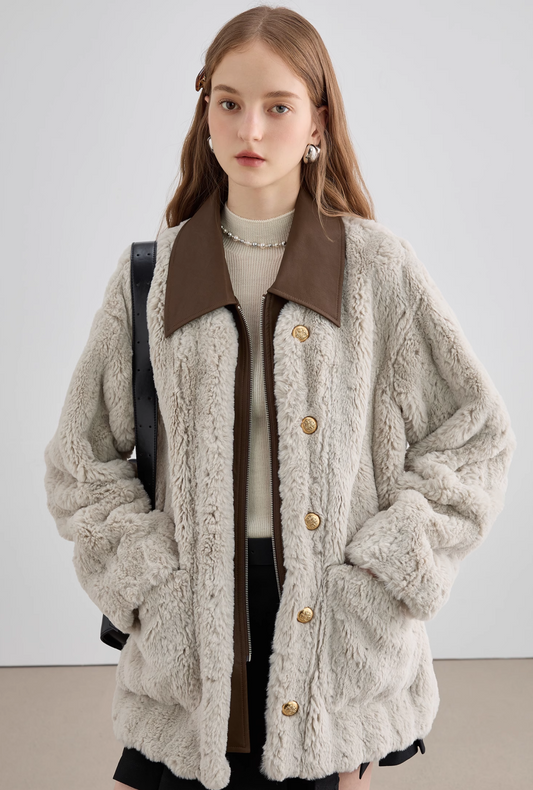 Brown Bicolor Fur Coat