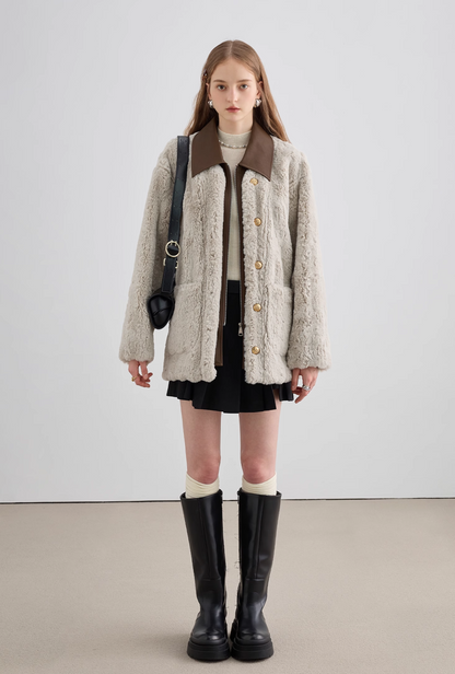 Brown Bicolor Fur Coat