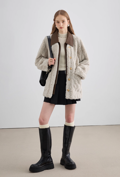 Brown Bicolor Fur Coat