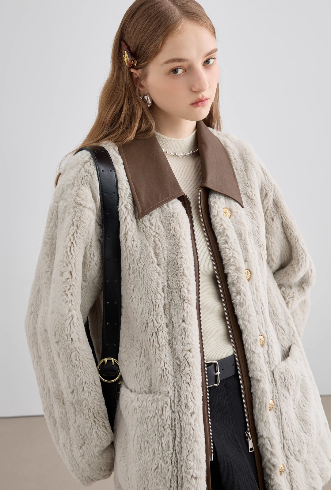 Brown Bicolor Fur Coat