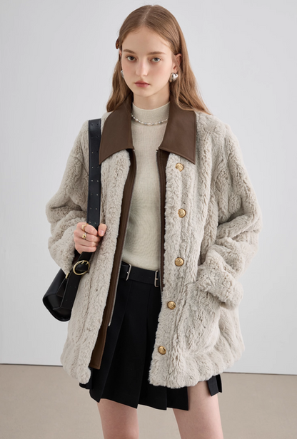 Brown Bicolor Fur Coat