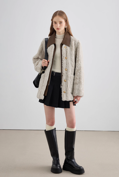 Brown Bicolor Fur Coat