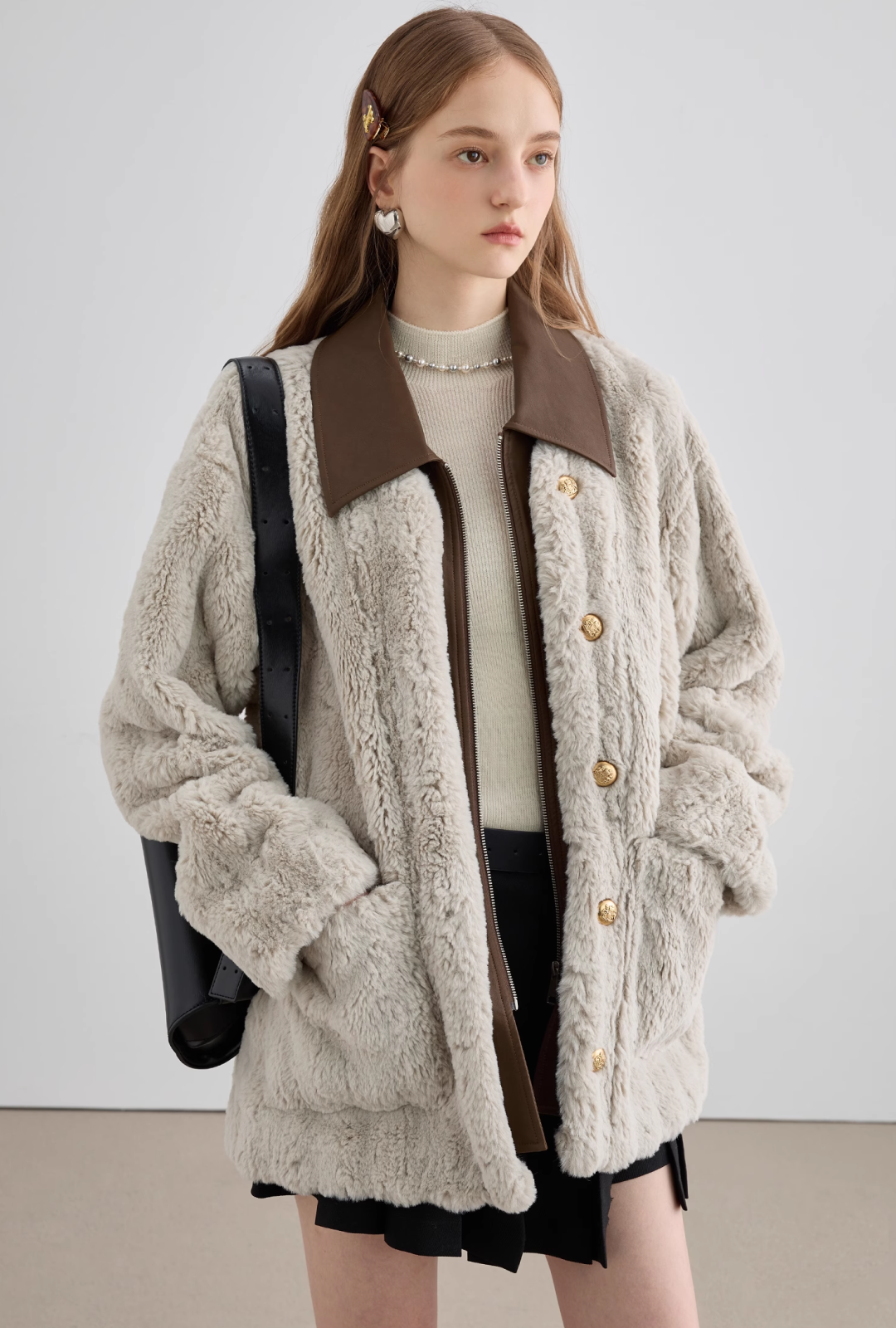 Brown Bicolor Fur Coat