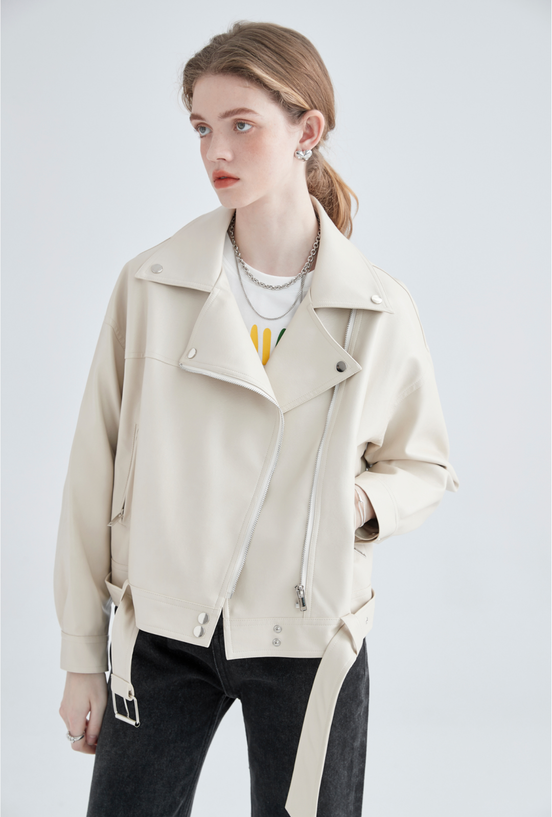 Creme Faux Lederjacke